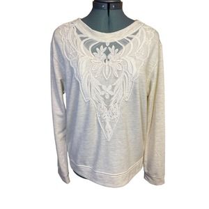 Knox Rose Sz S Cream Lace Front Applique Pullover Sweatshirt Blouse